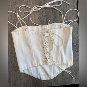 Edikted Cream White Lace-Up Corset Top